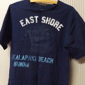 YOUTH, NAVY BLUE CREW NECK, SIZE 18 (2XL) EAST SHORE KALAPAKI IBEACH HAWAII TEE